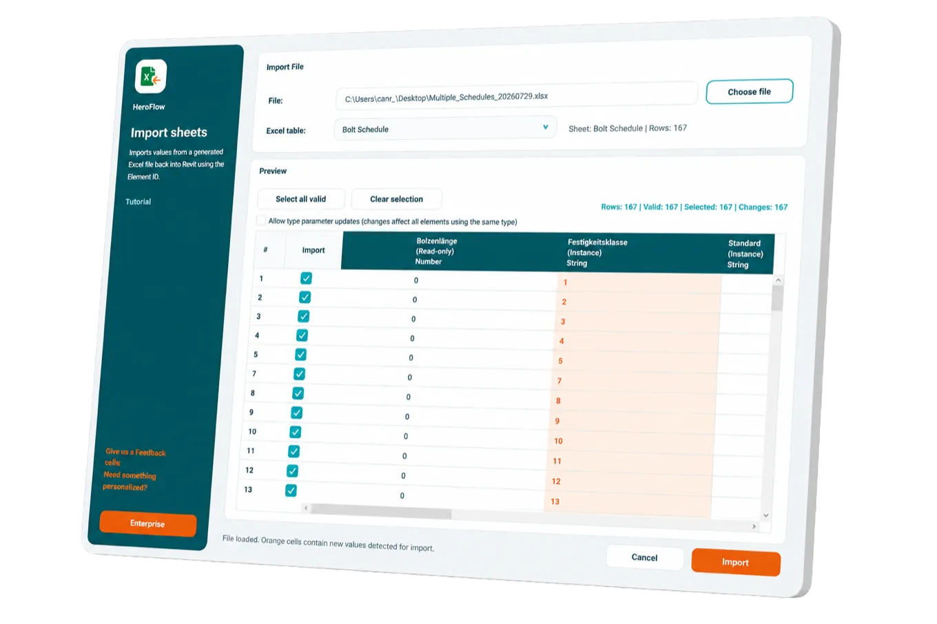 HeroFlow Sheet Import interface